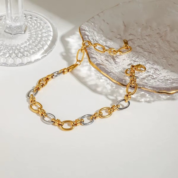 18K Gold Plated Two Tone Chain Bracelet - Picture 1 of 7